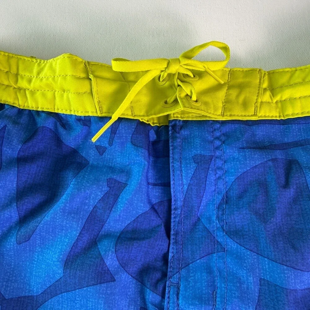 Speedo Men's Swim Trunks Size L Royal Blue Lime Green Geometric Pockets Lined